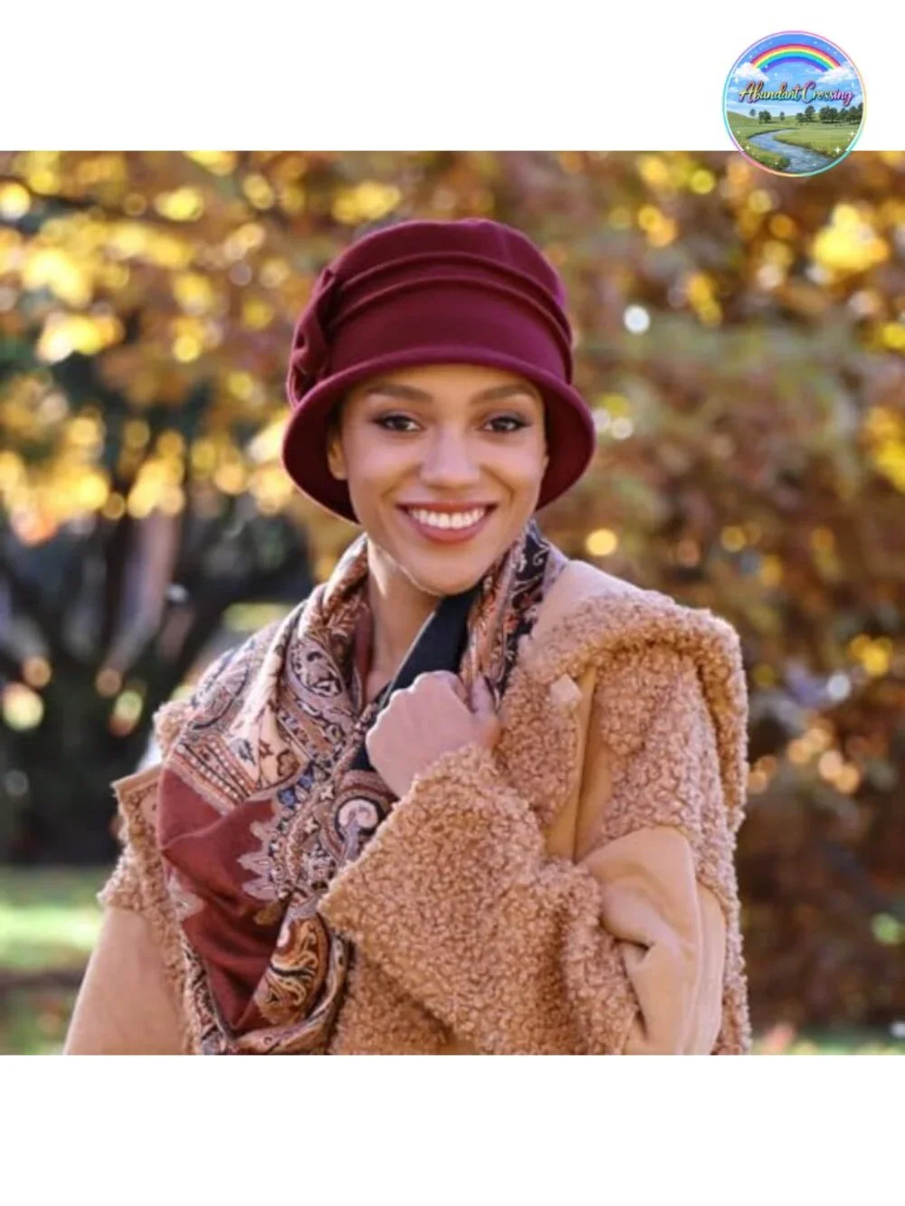 Womens Fleece Cloche Hat with Flower Detailing for Cold Weather Chemo Headwear